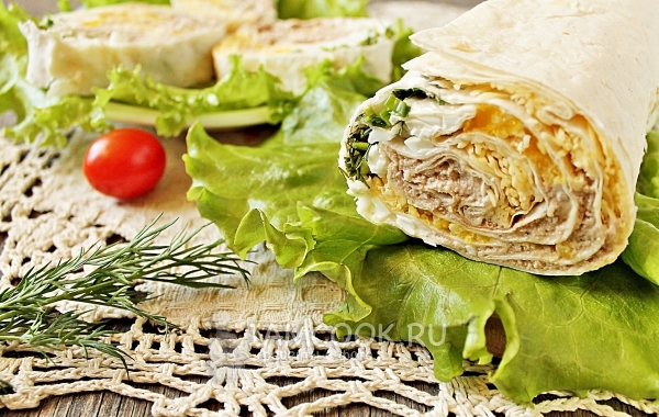 Рецепт рулета из лаваша с печенью трески