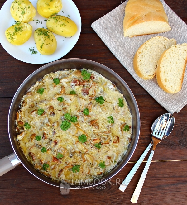 Рецепт свинины с грибами в сливочном соусе