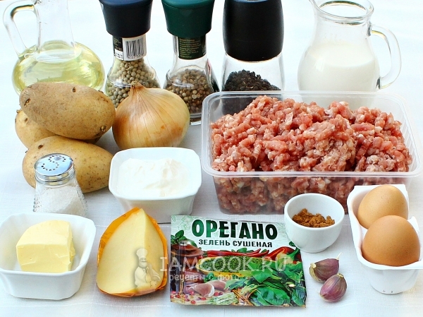 Ингредиенты для запеканки из картофельного пюре с фаршем