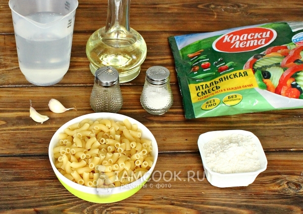 Ингредиенты для постной запеканки из макарон