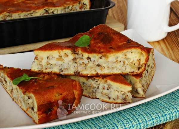 Рецепт заливного пирога с рисом и сайрой