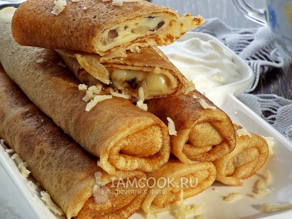 Рецепт блинов с грибами и сыром