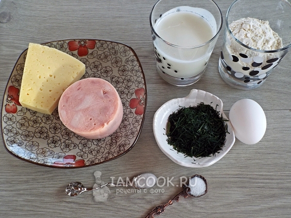Ингредиенты для пирога с ветчиной и сыром
