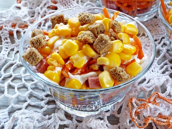 Рецепт салата с корейской морковью и копченой колбасой