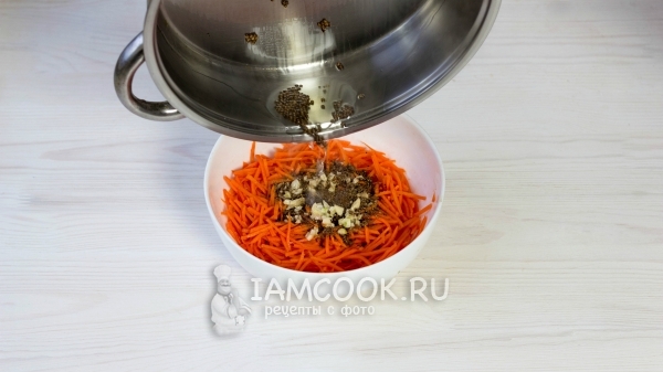 Влить горячее масло с кориандром