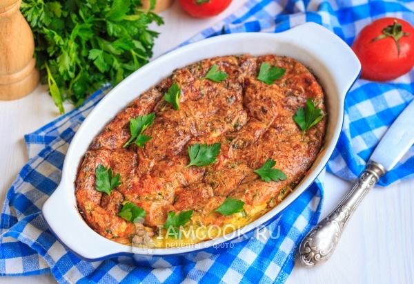 Рецепт омлета с помидорами, кабачками и сыром в духовке