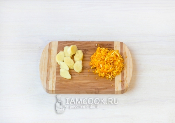 Измельчить имбирь и кожуру апельсина