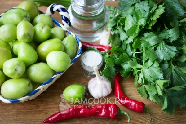 Ингредиенты для зеленых помидоров по-грузински