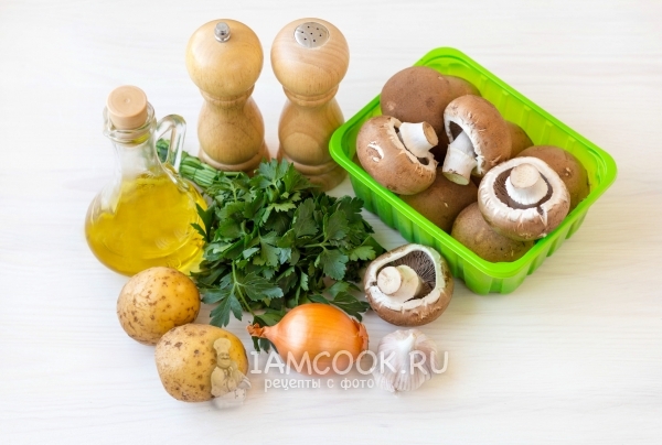 Ингредиенты для постных фаршированных шампиньонов в духовке