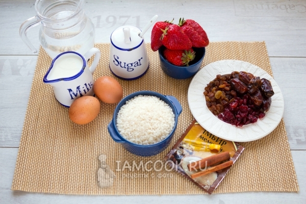 Ингредиенты для варенного австралийского рисового пудинга
