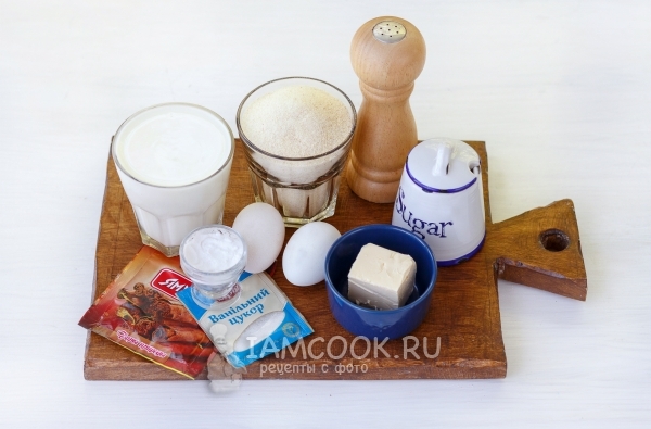 Ингредиенты для классического манника на кефире в духовке