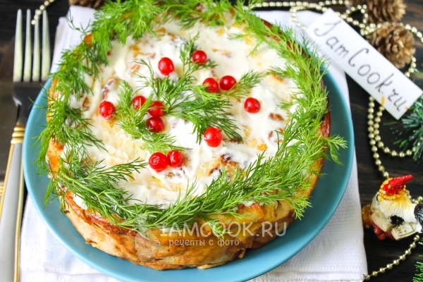 Рецепт блинного пирога с куриным фаршем