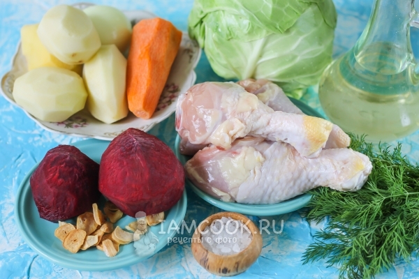 Ингредиенты для борща с курицей в мультиварке