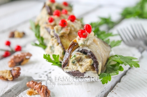 Рецепт рулетиков из баклажанов с грецкими орехами