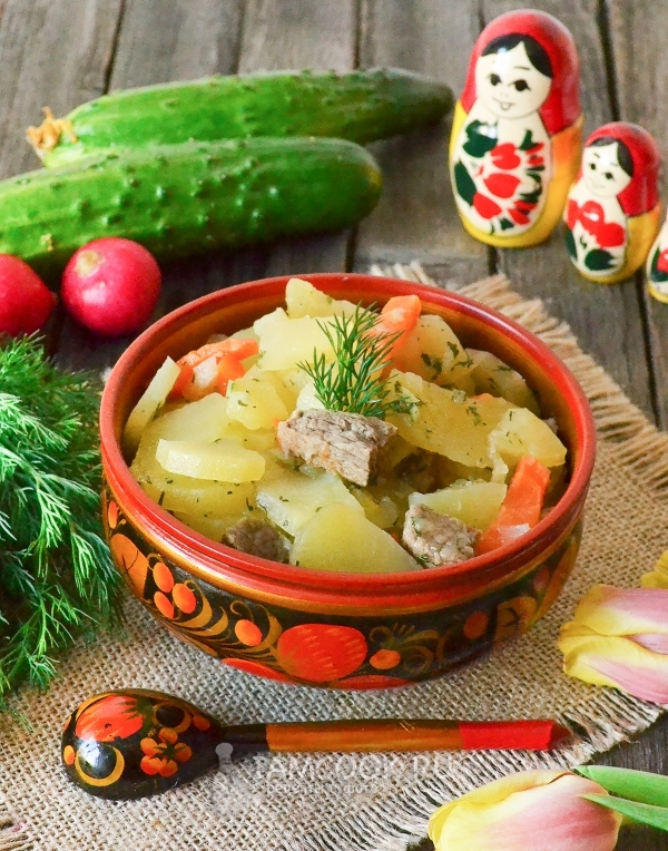 Фото тушёной картошки с мясом в казане