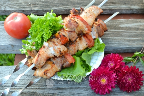 Фото классического шашлыка из свинины с помидорами