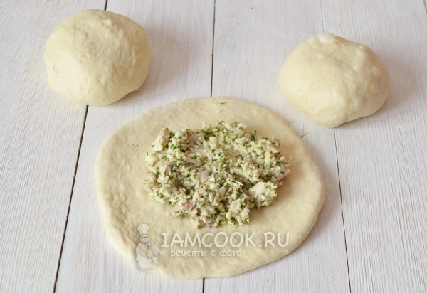 Положить на тесто начинку