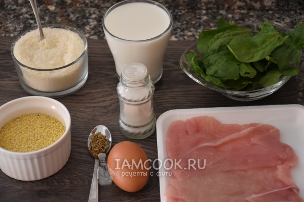 Ингредиенты для пшенной запеканки с индейкой и шпинатом