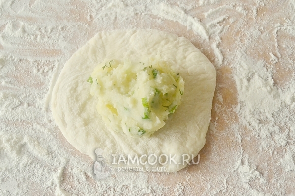 Выложить на кружок теста начинку