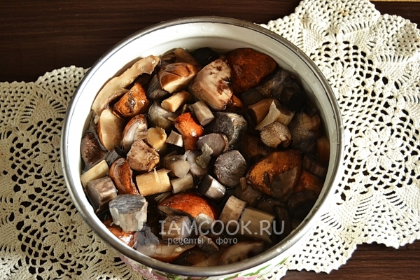 Положить грибы в кастрюлю с водой