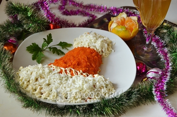 Рецепт новогоднего салата «Шапка Деда Мороза»