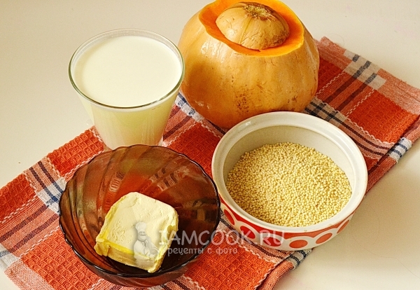 Ингредиенты для каши в тыкве, запеченной в духовке