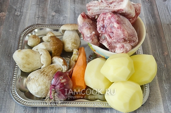 Ингредиенты для грибного супа из свежих белых грибов