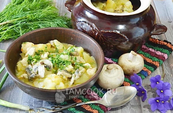 Фото картошки с курицей и грибами в мультиварке