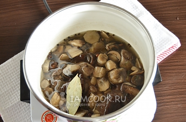 Проварить грибы в маринаде