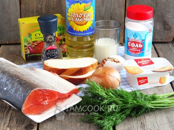 Ингредиенты для котлет из кеты с плавленым сыром