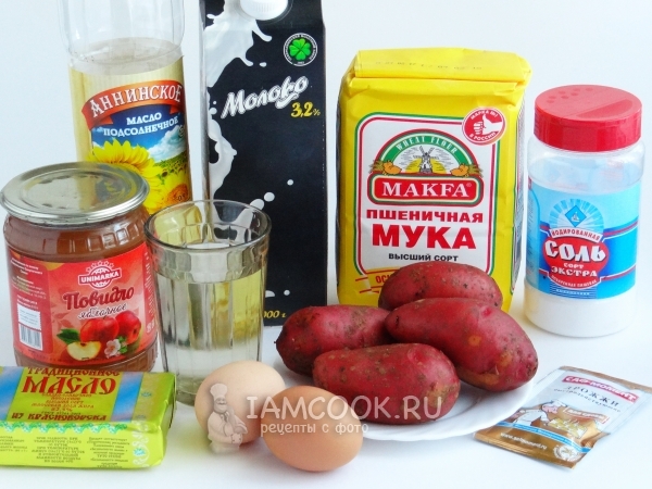 Ингредиенты для жареных пирожков с повидлом на сковороде