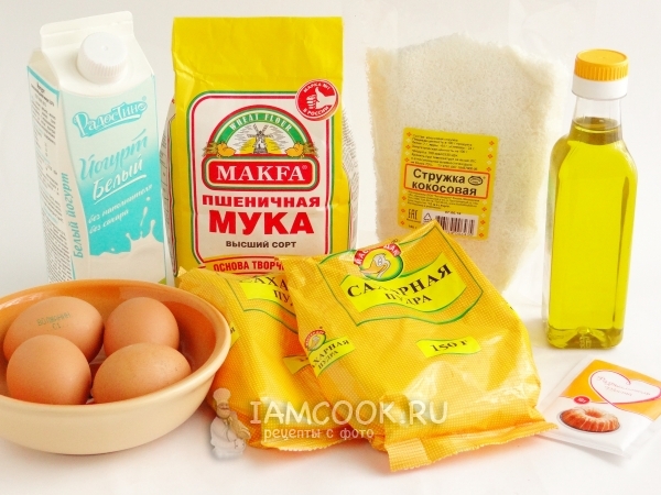 Ингредиенты для кокосового кекса на оливковом масле