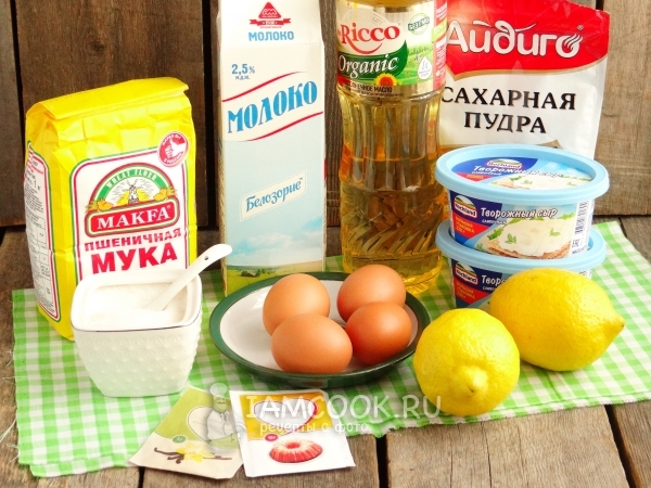 Ингредиенты для лимонного пирога с творожным сыром