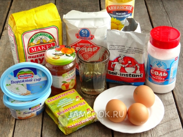 Ингредиенты для пирога со сливочным сыром и джемом