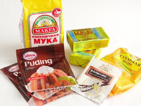 Ингредиенты для песочного печенья с шоколадным пудингом