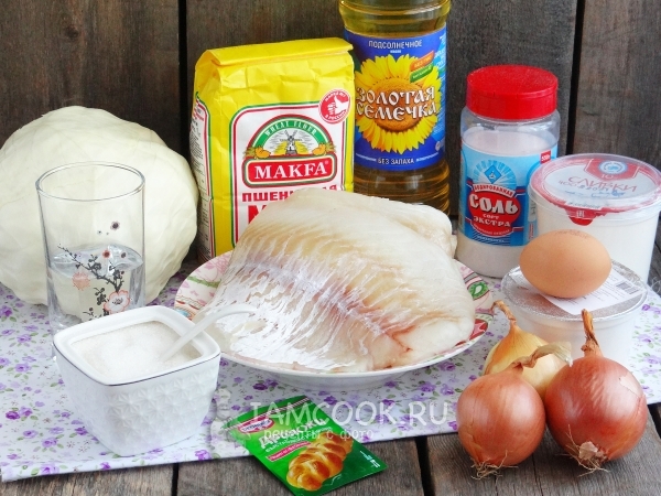 Ингредиенты для пирога с капустой и рыбой