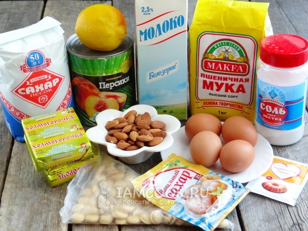 Ингредиенты для пирога с персиками и белым шоколадом