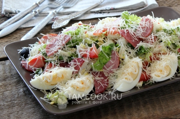 Рецепт салата из пекинской капусты с копченой колбасой