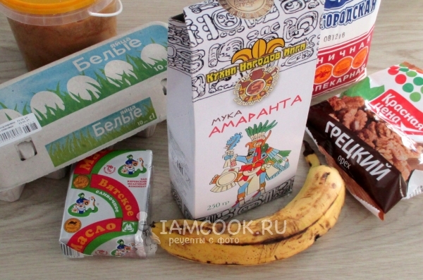 Ингредиенты для кексов из амарантовой муки с бананом