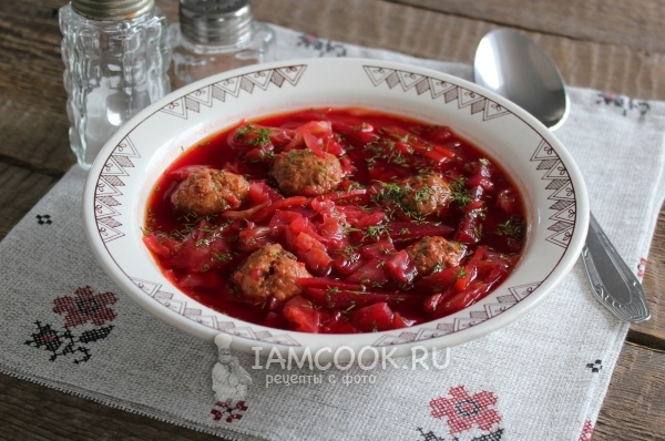 Фото борща с фрикадельками в мультиварке
