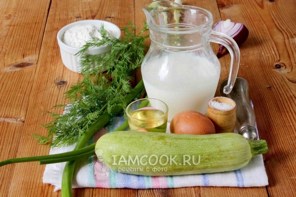 Ингредиенты для оладий из кабачков на простокваше