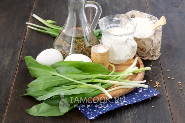 Ингредиенты для тонких блинов с черемшой