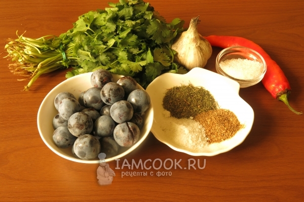 Ингредиенты для соуса ткемали из терна на зиму