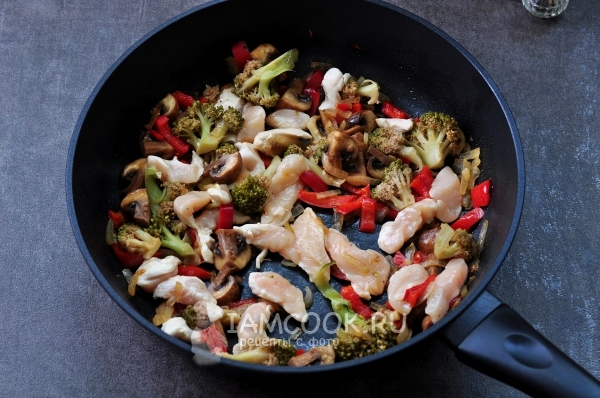 Положить куриное филе