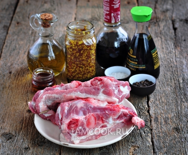 Ингредиенты для свиных ребрышек в медово-горчичном соусе