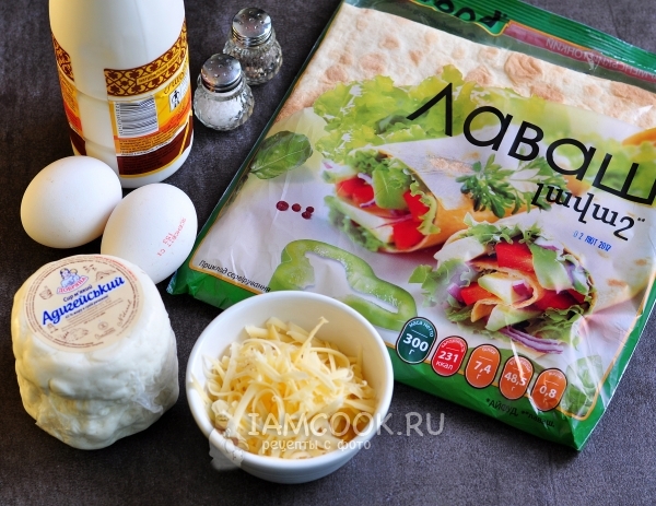 Ингредиенты для ленивой ачмы из лаваша с кефиром