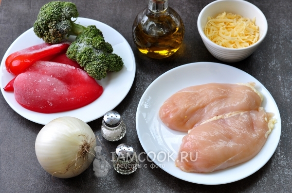Ингредиенты для куриного филе с брокколи и болгарским перцем