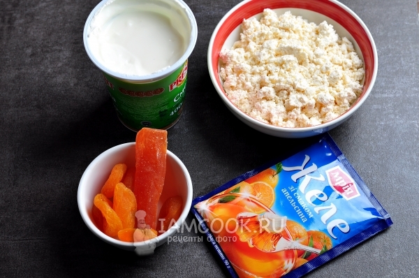 Ингредиенты для творожного десерта с порошковым желе