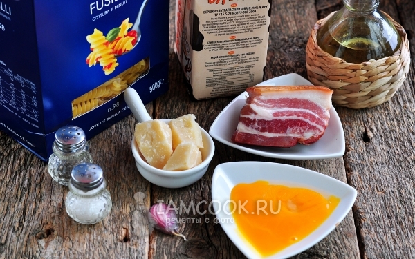Ингредиенты для макарон с соусом карбонара со сливками