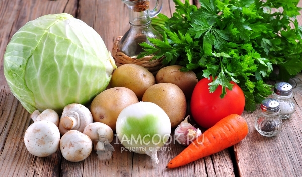 Ингредиенты для овощного рагу с капустой и картошкой